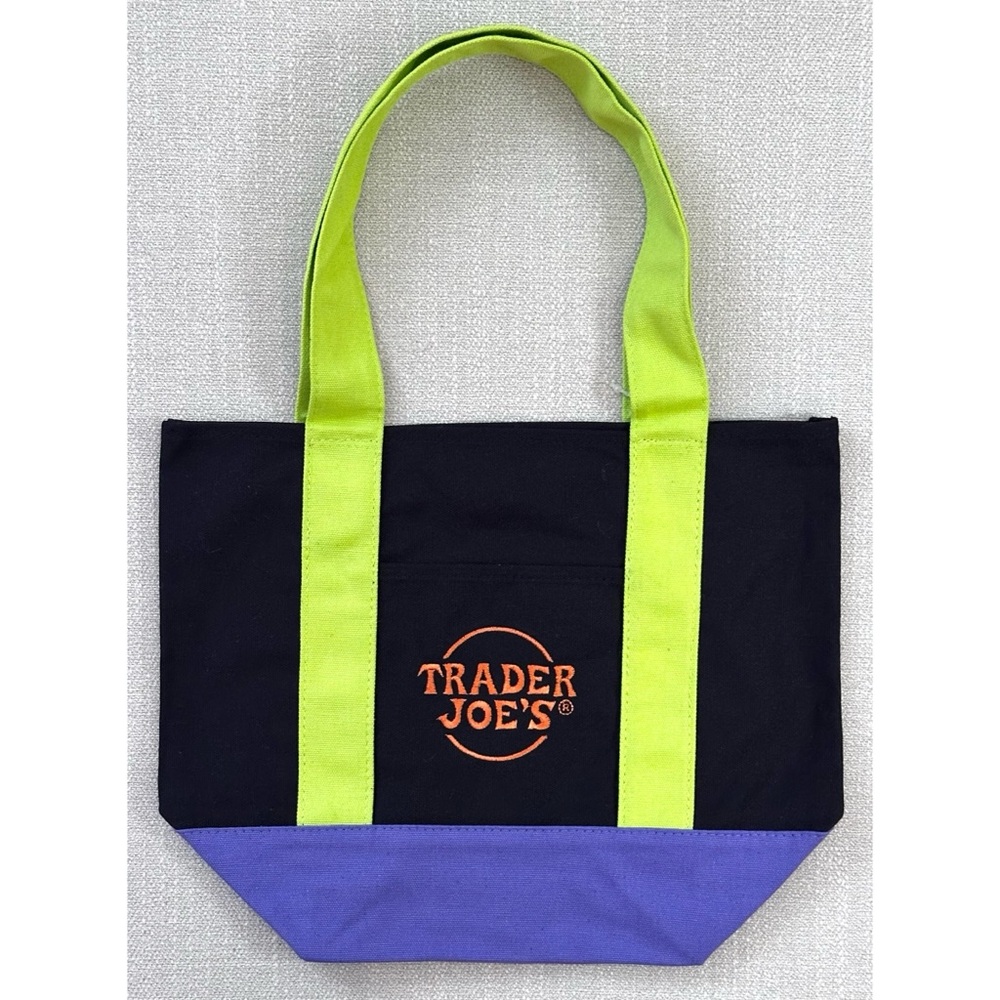 TRADER JOE’S MINI CANVAS HALLOWEEN TRICK OR TREAT TOTE BAG- MULTI COLOR NEON - Picture 2 of 2